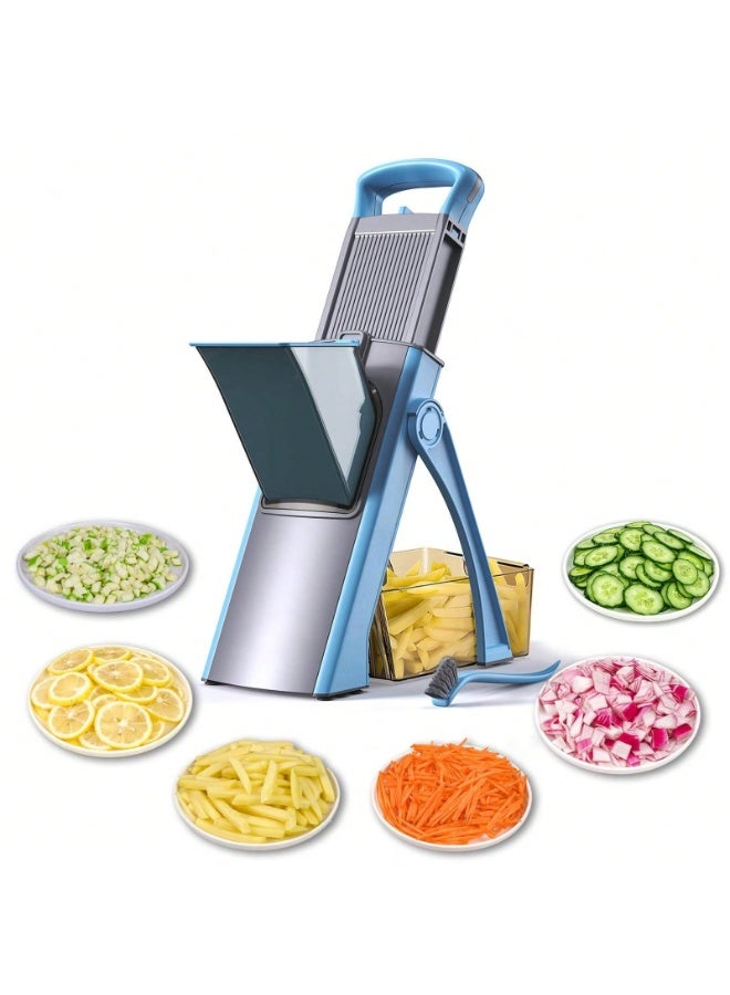 Shangxing مبشرة خضار آمنة للمطبخ، قاطعة خضار ومبشرة، منظم سمك قاطعة البطاطس، قاطعة بطاطس مقلية، قاطعة بصل خضار أسرع لتحضير الوجبات (أزرق) - Image 1